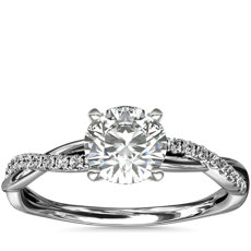 14k 白金小巧扭纹钻石订婚戒指（1/10 克拉总重量）